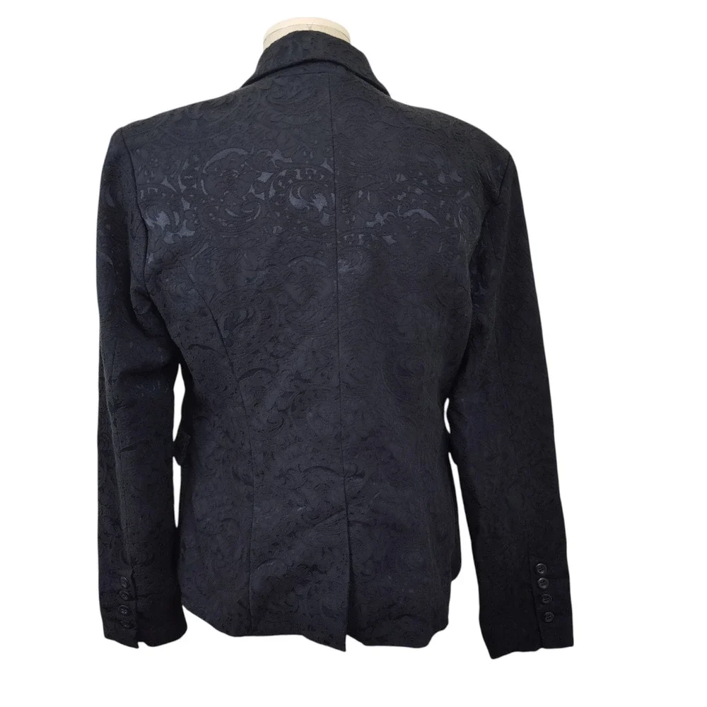Willow & Clay Blazer Career Women Medium Navy Blu Paisley Jacquard Tuxedo Collar